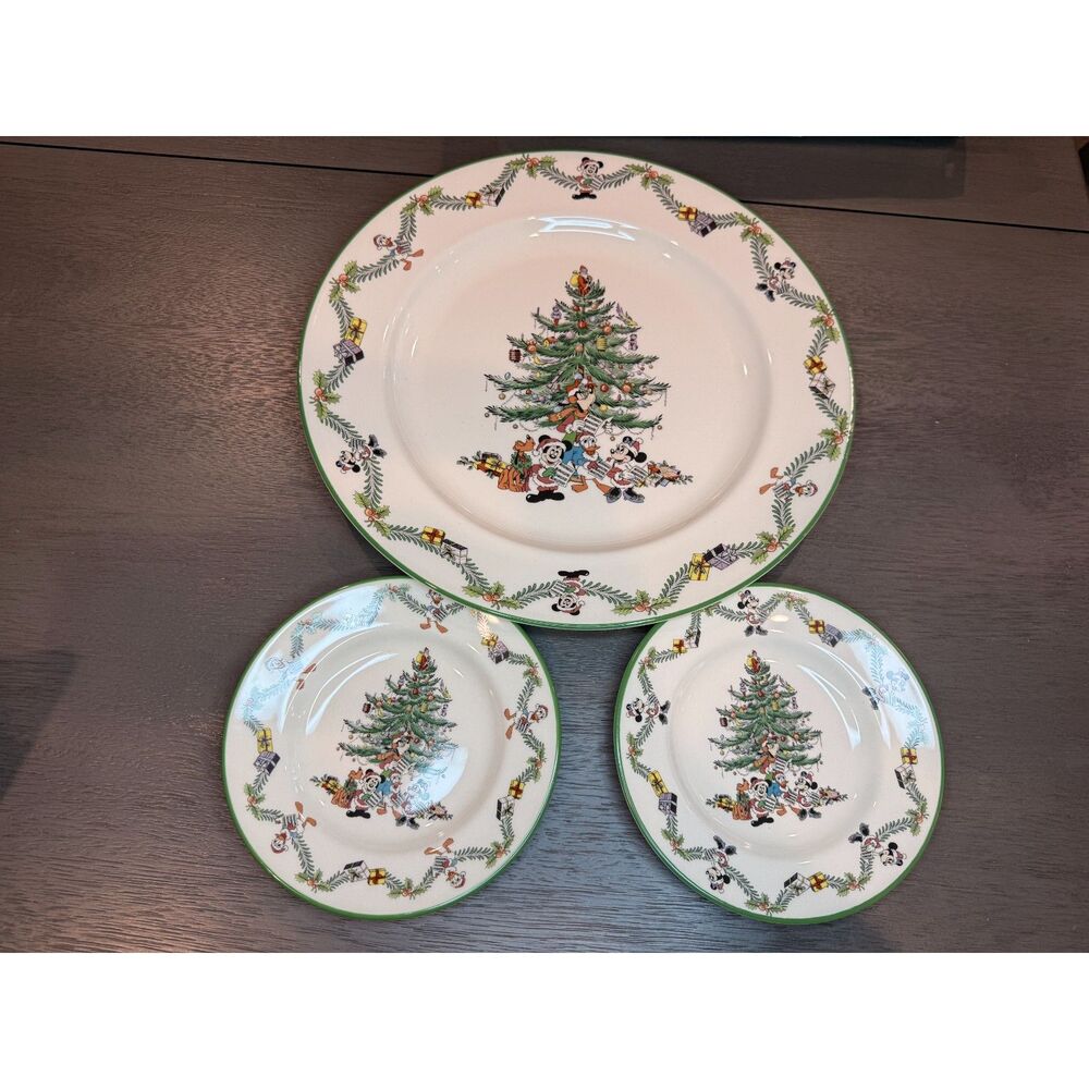 Spode Disney Christmas Tree 2003 Platter Minnie Donald Canape Plates Set 3